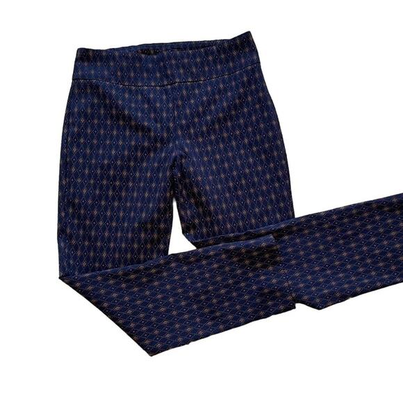 Orvis Navy Geometric Print Stretch Pull On Mid-High Waist Straight Leg Pant, 10 - Picture 2 of 8